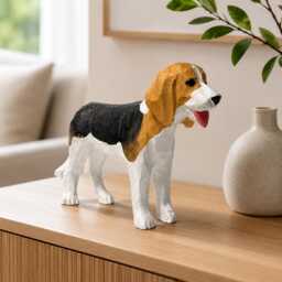 Hand-Carved Wooden Beagle Figurine - Tricolor Hound Dog Sculpture Whimsical Pet Desk Decor Mom Gift Idea
