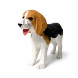Hand-Carved Wooden Beagle Figurine - Tricolor Hound Dog Sculpture Whimsical Pet Desk Decor Mom Gift Idea - thumbnail 3