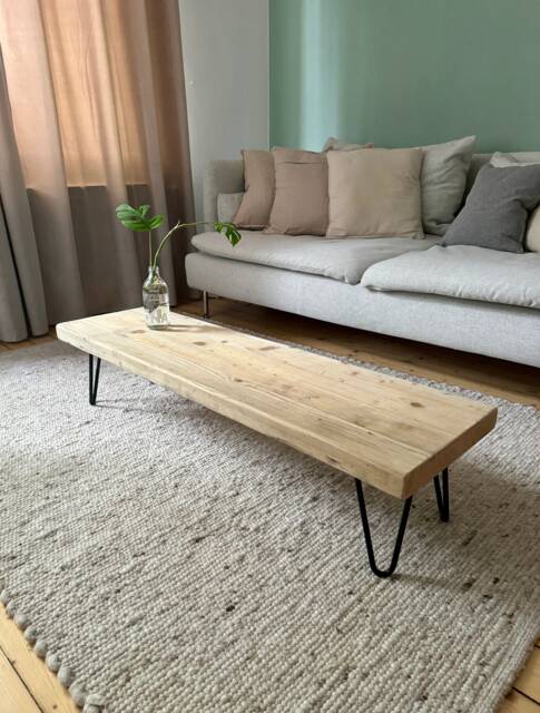 Coffee Table Made From Unoiled Scaffolding Planks On Hairpin Legs - image 1