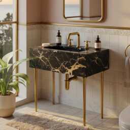 Picasso Marble Sink Vanity - Brass Legs, Natural Stone Console