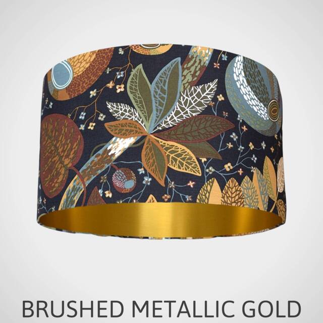 Tropical Leaf Lampshade With Gold Lining in Rusty Brown & Yellow Scandinavian Fabric, 25cm To 45cm Diameter Handmade By Vivid Shades - image 1