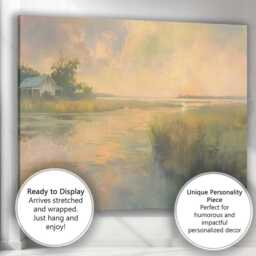 Soft Pastel Lakeside Marsh Cottage Landscape Canvas Wall Art Print Decor Picture Ready To Hang - thumbnail 3