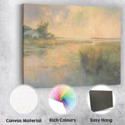 Soft Pastel Lakeside Marsh Cottage Landscape Canvas Wall Art Print Decor Picture Ready To Hang - thumbnail 2