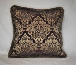 Brown & Gold Chenille Throw Pillow With Gold/Brown Brush Fringe - thumbnail 1