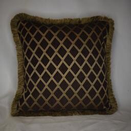 Brown & Gold Chenille Throw Pillow With Gold/Brown Brush Fringe - thumbnail 3