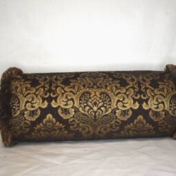 Brown & Gold Chenille Throw Pillow With Gold/Brown Brush Fringe - thumbnail 2