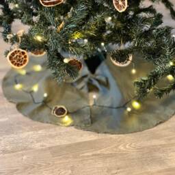 Pink Christmas Tree Skirt Handcrafted Small Linen Holiday Decor, Custom Color Available - thumbnail 4