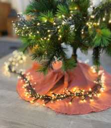 Pink Christmas Tree Skirt Handcrafted Small Linen Holiday Decor, Custom Color Available