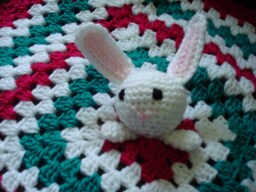 Security Blanket With Bunny Deep Pink, Teal Green & White Blanket, Also Called Lovey in Usa - thumbnail 1