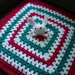 Security Blanket With Bunny Deep Pink, Teal Green & White Blanket, Also Called Lovey in Usa - thumbnail 2