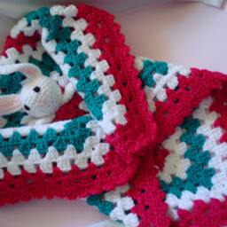 Security Blanket With Bunny Deep Pink, Teal Green & White Blanket, Also Called Lovey in Usa - thumbnail 3