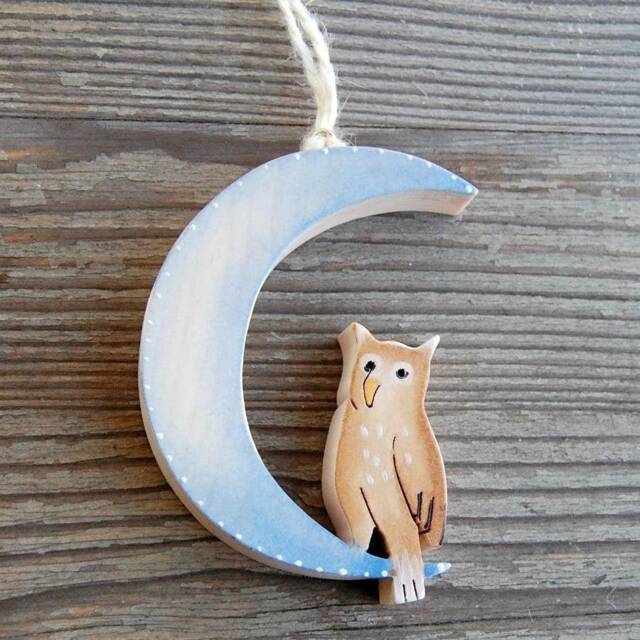 Moon With Owl Wooden Wall Window Decoration Ornament