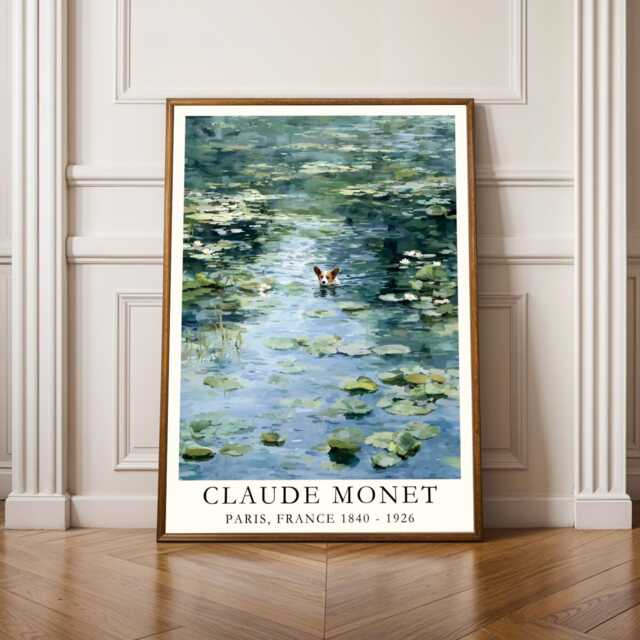 Corgi Gifts, Claude Monet Water Lilies, Swimming Lily Pads, Art Print, Living Room Wall Art, 30Th Birthday Gifts For Her - image 1