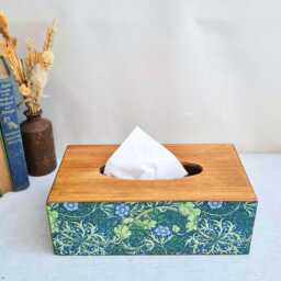 William Morris Seaweed Tissue Cover Box, Luxury Pine, Floral Ocean Design, Handcrafted - thumbnail 3