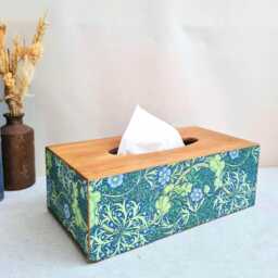 William Morris Seaweed Tissue Cover Box, Luxury Pine, Floral Ocean Design, Handcrafted - thumbnail 2
