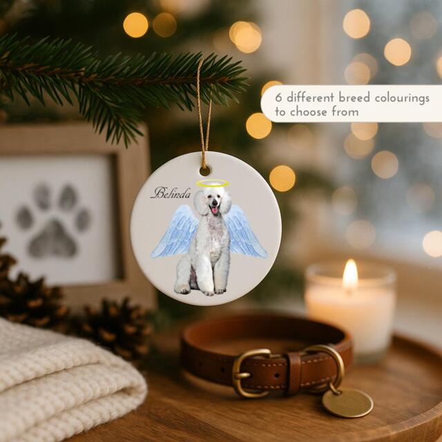 Poodle Dog Memorial Ornament - Personalised Christmas Bauble With Angel Wings & Name - Pet Gift - image 1