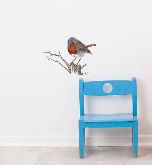 English Robin Sitting On Branch Wall Sticker Decal - Kids Stickers, Animals Childrens Decals, Art, Room