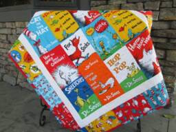 Baby Quilt Dr Seuss Book Titles, Cat in The Hat, Lorax Bedding, Nursery - thumbnail 1
