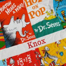 Baby Quilt Dr Seuss Book Titles, Cat in The Hat, Lorax Bedding, Nursery - thumbnail 2