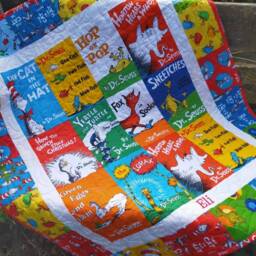 Baby Quilt Dr Seuss Book Titles, Cat in The Hat, Lorax Bedding, Nursery - thumbnail 4