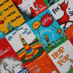 Baby Quilt Dr Seuss Book Titles, Cat in The Hat, Lorax Bedding, Nursery - thumbnail 3