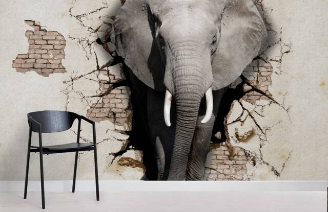 3D Elephant Wall Mural, Brick Wall, Peel & Stick Wallpaper - image 1