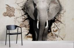 3D Elephant Wall Mural, Brick Wall, Peel & Stick Wallpaper - thumbnail 1