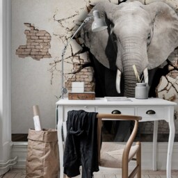 3D Elephant Wall Mural, Brick Wall, Peel & Stick Wallpaper - thumbnail 3