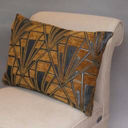 Art Deco Xl Rectangular Cushion. Double Sided Luxury Velvet Chenille. Gold & Silver. 23X15