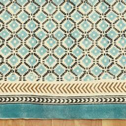 Handmade Geometric Cotton Runner Rug Green & Beige - thumbnail 4