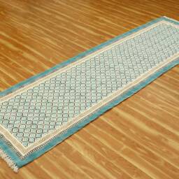Handmade Geometric Cotton Runner Rug Green & Beige - thumbnail 3