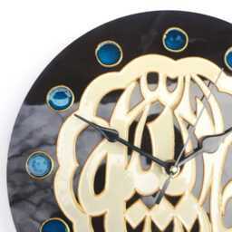 Islamic Glass Wall Clock With Brown & Blue Accents Hand-Painted - thumbnail 2