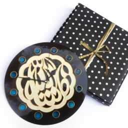 Islamic Glass Wall Clock With Brown & Blue Accents Hand-Painted - thumbnail 4