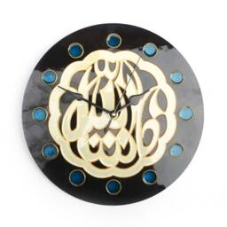 Islamic Glass Wall Clock With Brown & Blue Accents Hand-Painted