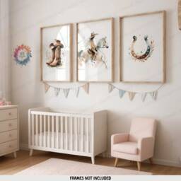 Country Western Nursery Posters - Set Of 3 Prints - Girl Watercolour Wall Art Boho Cowgirl Gift Kids Girls Bedroom Decor Horse Artwork - thumbnail 2