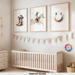 Country Western Nursery Posters - Set Of 3 Prints - Girl Watercolour Wall Art Boho Cowgirl Gift Kids Girls Bedroom Decor Horse Artwork - thumbnail 1