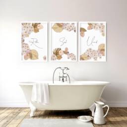 Trendy Botanical Framed Set Of 3 Wall Art Prints For A Boho Bathroom Home Decor, Blush Pink Toilet & Spa Decor