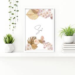 Trendy Botanical Framed Set Of 3 Wall Art Prints For A Boho Bathroom Home Decor, Blush Pink Toilet & Spa Decor - thumbnail 3