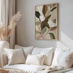 Neutral Botanical Print, Magnolia Wall Art, Beige Sage Green Floral Poster, Minimal Nature Decor For Bedroom, Living Room, Hallway - thumbnail 2