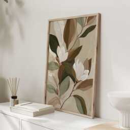Neutral Botanical Print, Magnolia Wall Art, Beige Sage Green Floral Poster, Minimal Nature Decor For Bedroom, Living Room, Hallway - thumbnail 3