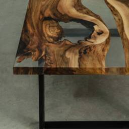 Custom Resin Table Made Of Walnut, Crystal Transparent Uv Resin, Rectangular Epoxy With Steel Legs, River For A Modern Interior - thumbnail 4