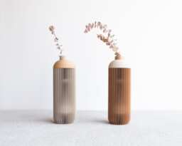 Onde Vase - Natural & Mist White Minimalist Wooden Vase Perfect For Fresh Or Dried Flowers - thumbnail 1
