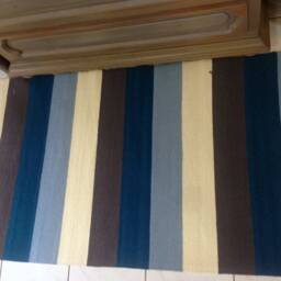 Handwoven Wool Rug Striped Blue Gray White, Washable Area Rug - thumbnail 3