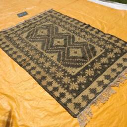 Moroccan Jute Floor Covering Rug, Hand Woven Black Brown Rectangular Rug With Fringes, Custom Natural Fiber Rugs - thumbnail 2