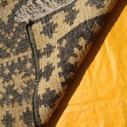 Moroccan Jute Floor Covering Rug, Hand Woven Black Brown Rectangular Rug With Fringes, Custom Natural Fiber Rugs - thumbnail 3
