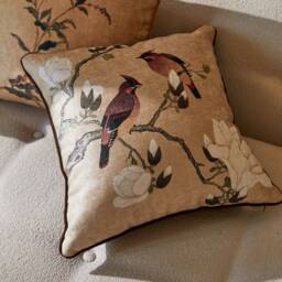 Retro Bird Chenille Throw Pillow Cover, Botanical Accent Pillowcase - thumbnail 2