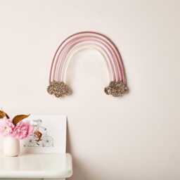 Pink Knit & Glitter Rainbow Wall Hanging