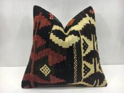 Vintage Turkish Kilim Pillow Cover, Rustic Handwoven Accent - 16x16 - thumbnail 1