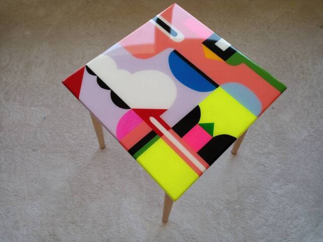 Abstract Resin Coffee Table, Modern Art Wooden Side Table - image 1