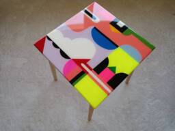 Abstract Resin Coffee Table, Modern Art Wooden Side Table - thumbnail 1